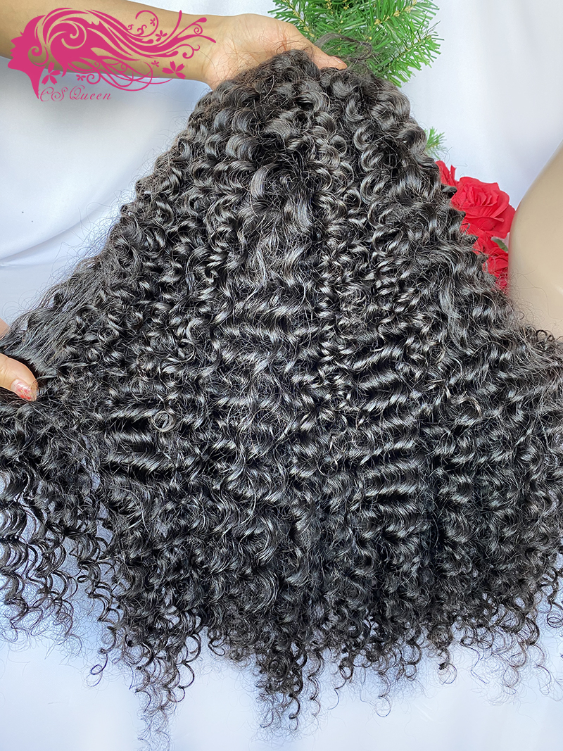 Csqueen Raw Burmese Curly 13*4 Transparent Lace Frontal WIG 100% Human Hair 130%density - Click Image to Close